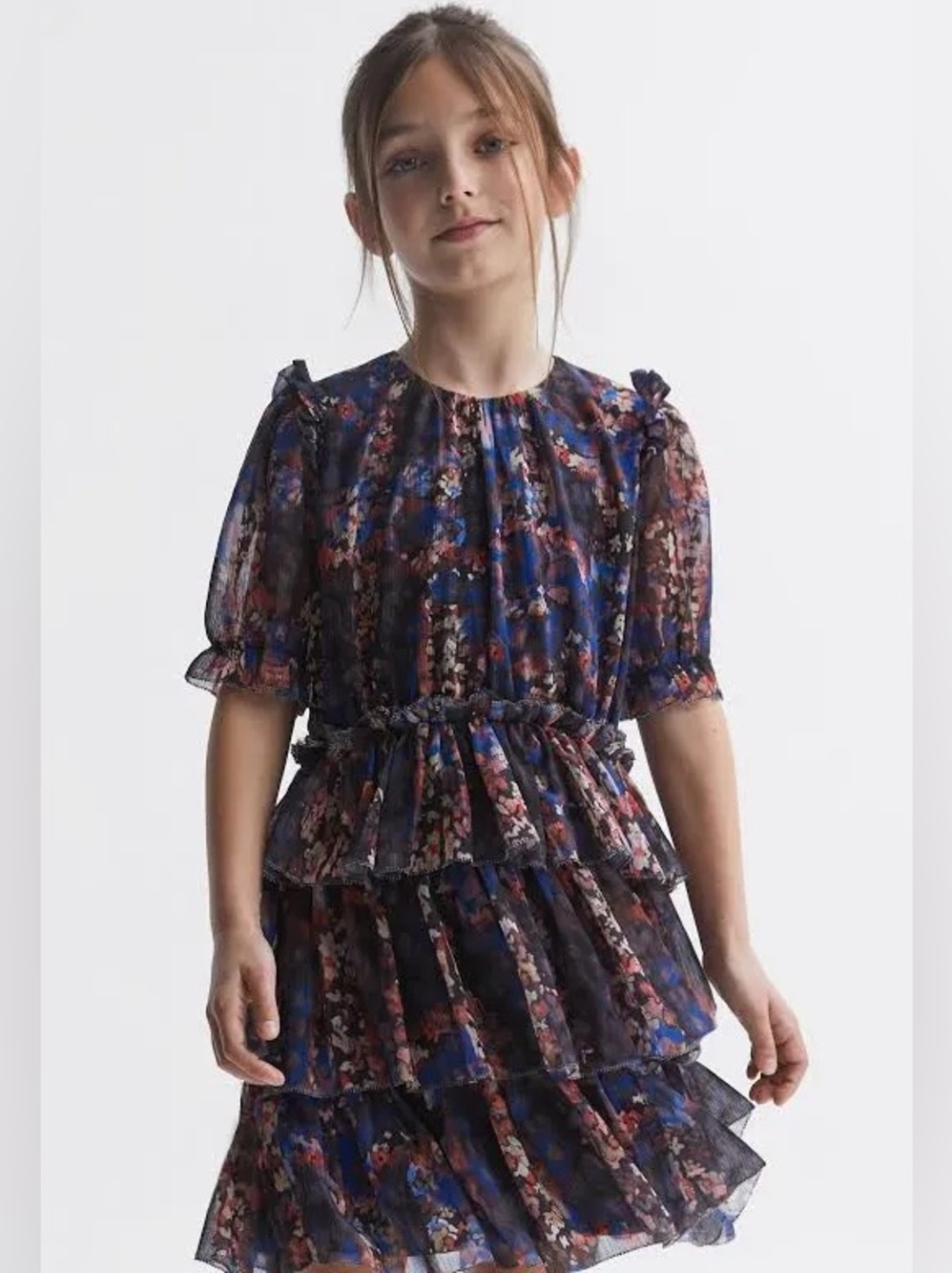 Reiss Girls 7/8 Tiered Floral Chiffon Dress
